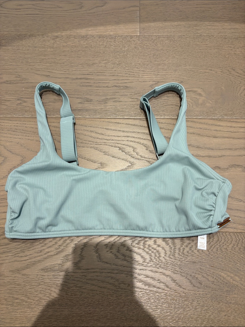 Ribbed Scoop Bikini Top in Sage Green Size M